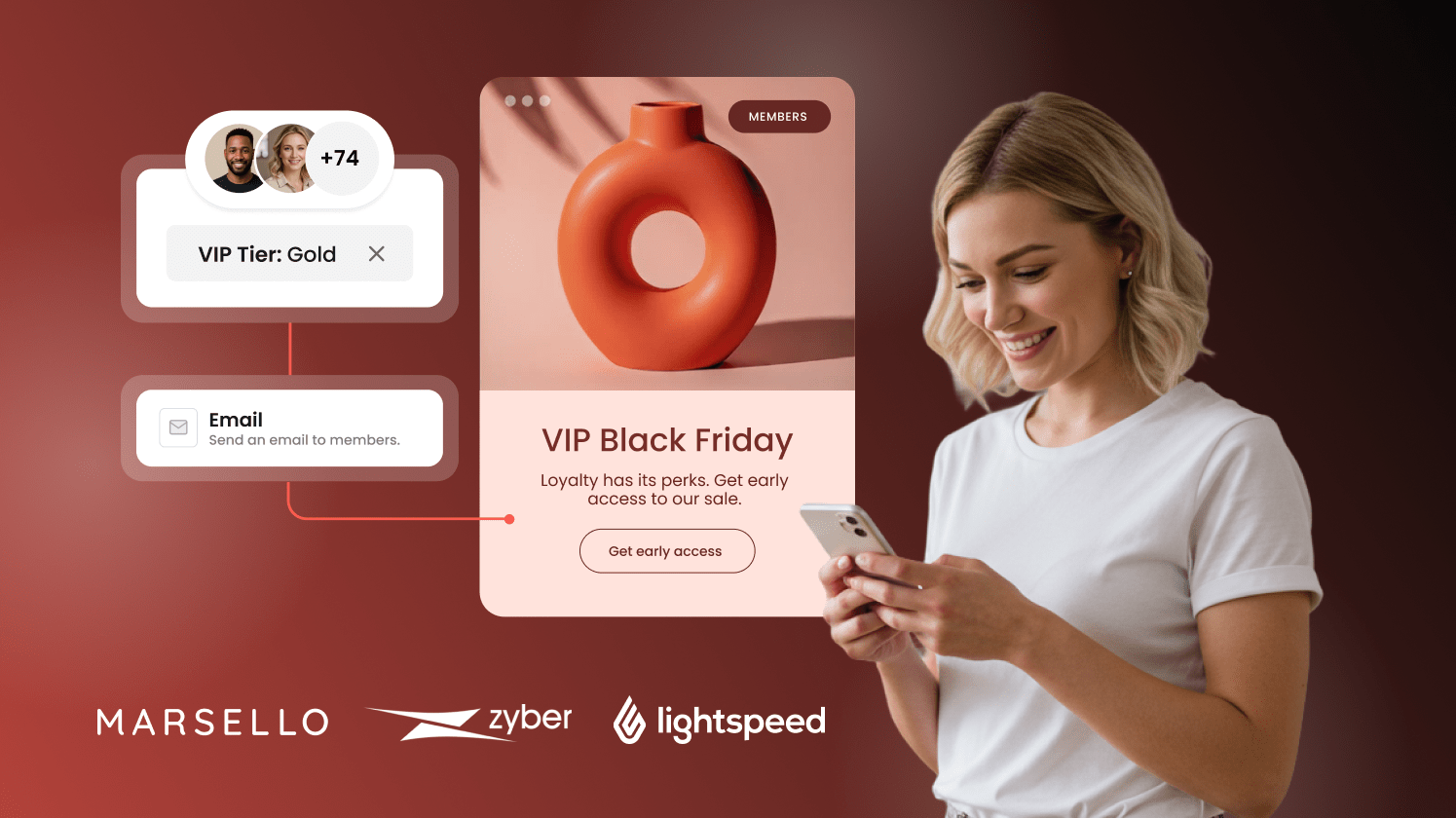 woman checking her black friday email offers