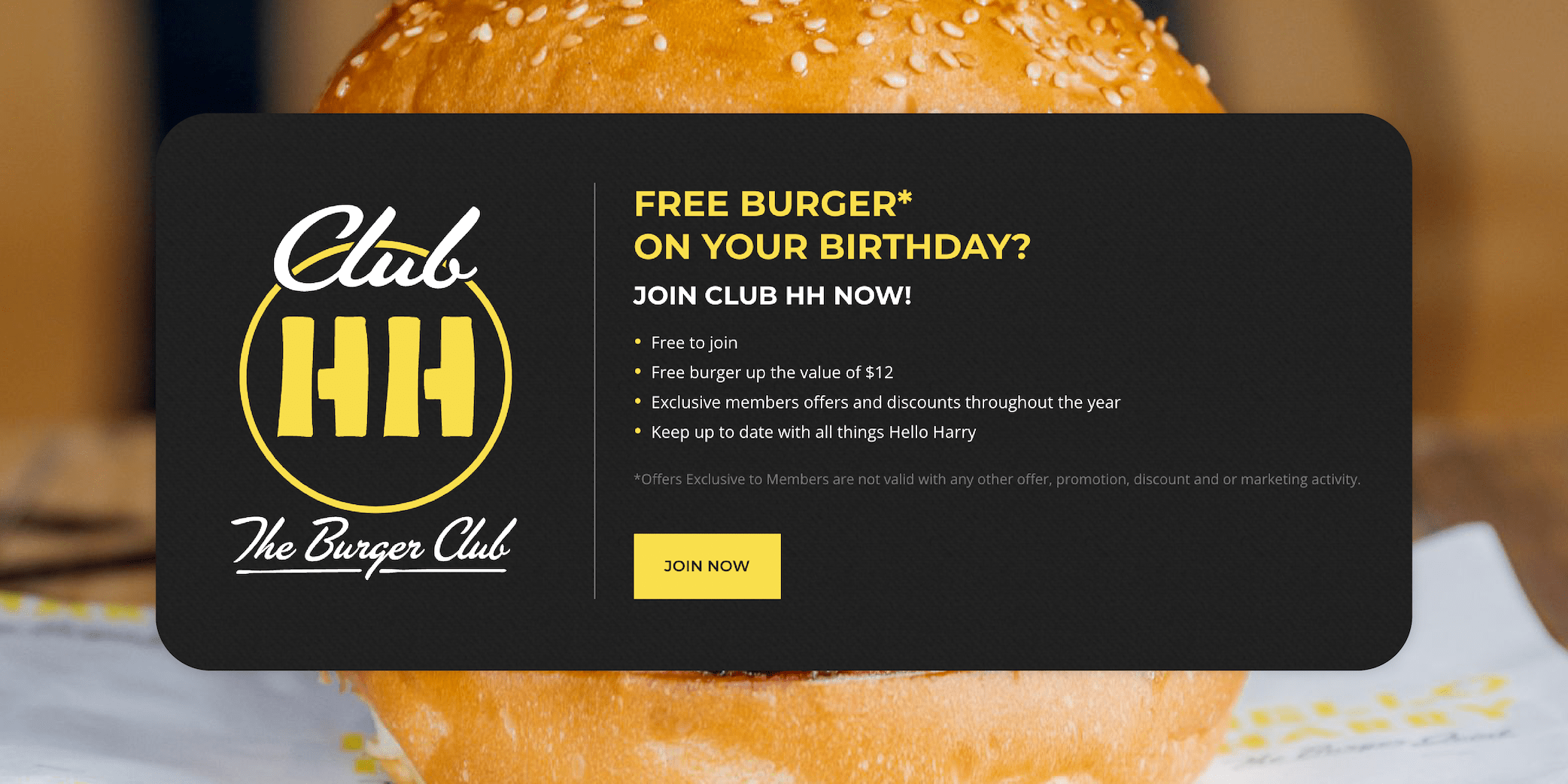 Hello Harry's free burger birthday offer website banner