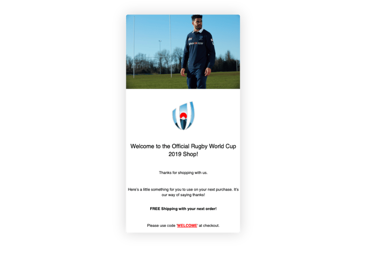Rugby World Cup Official Store Welcome Email