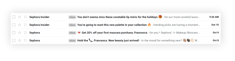 Sephora uses emojis in emails