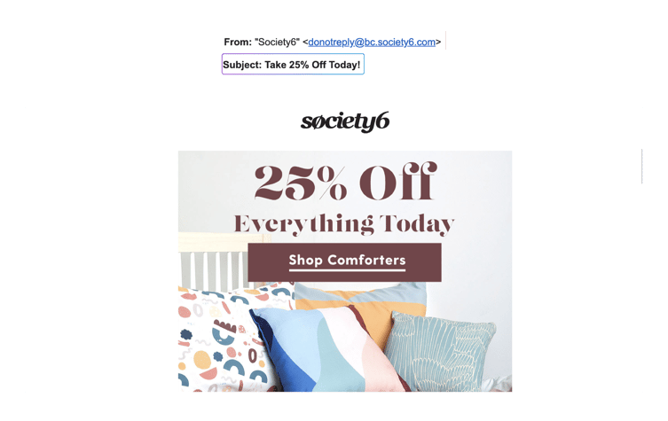 Society 6 Discount Email