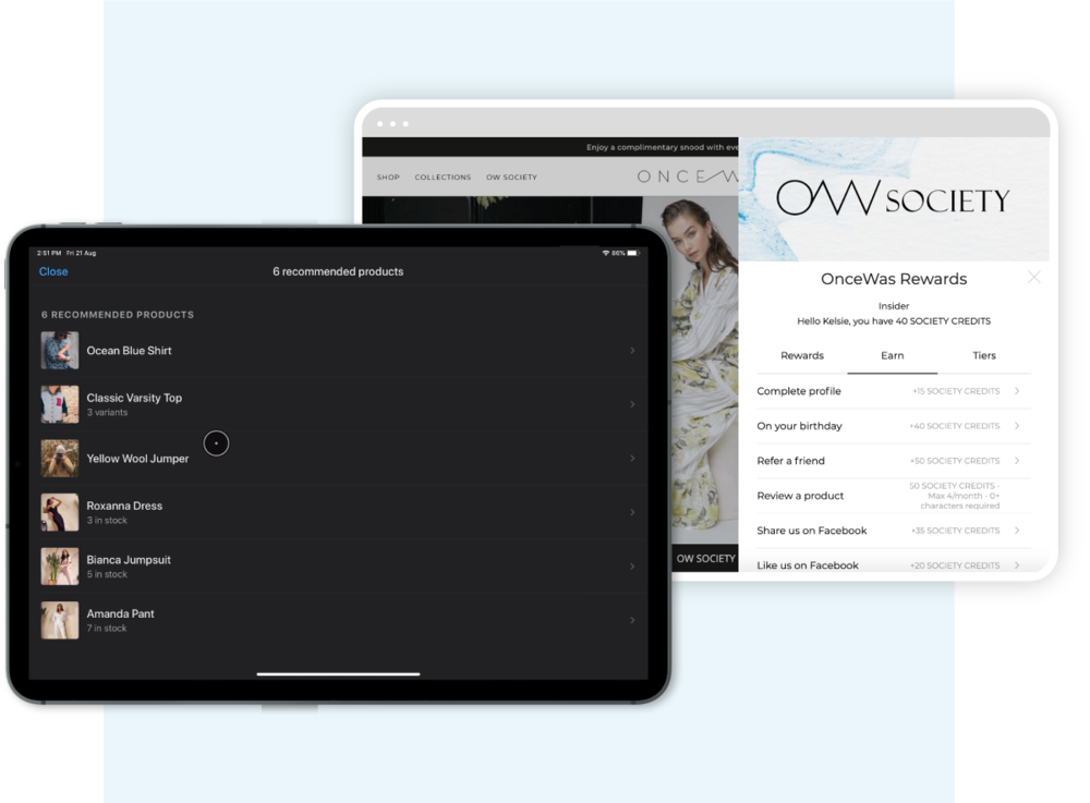 Shopify-Recommendations-and-OnceWas-Rewards-Program-Example