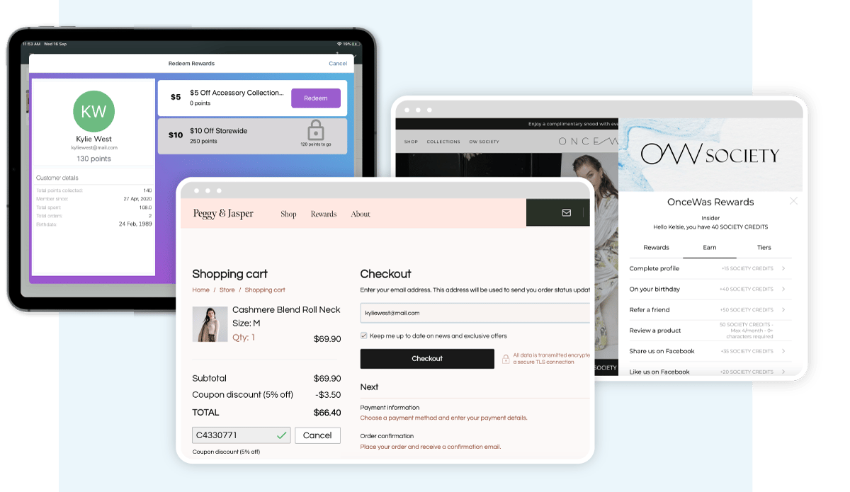 Vend-POS-screen-next-to-a-Shopify-Marsello-widget-and-Ecwid-checkout-page