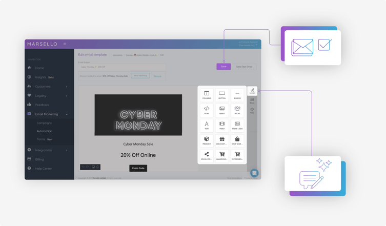 Easily access the Marsello Email Editor by clicking the pencil icon