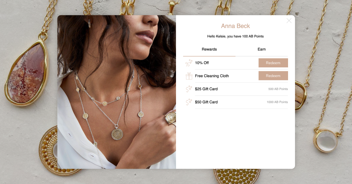 Anna Beck's loyalty widget for their eCommerce store