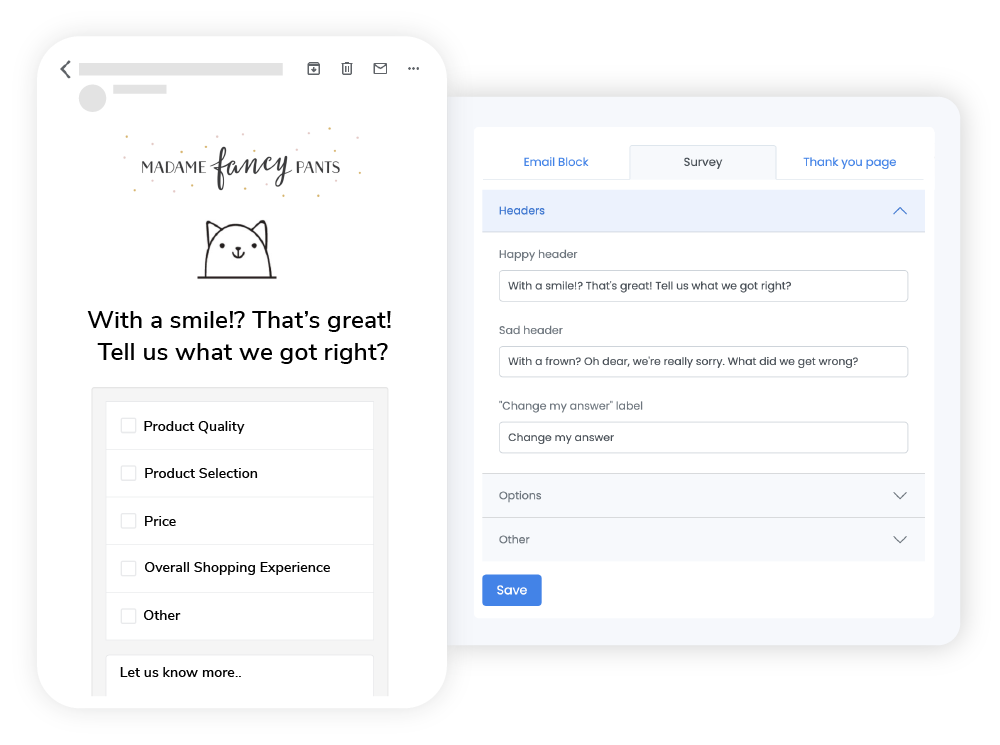 An example of a merchant using Marsello's customer satisfaction survey feature An example of a merchant using Marsello's customer satisfaction survey feature