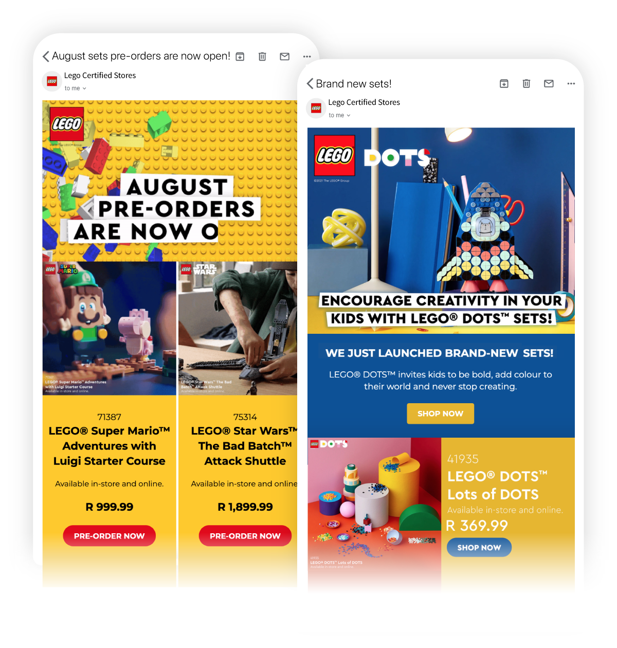Lego pre-order and new set one-off email campaigns