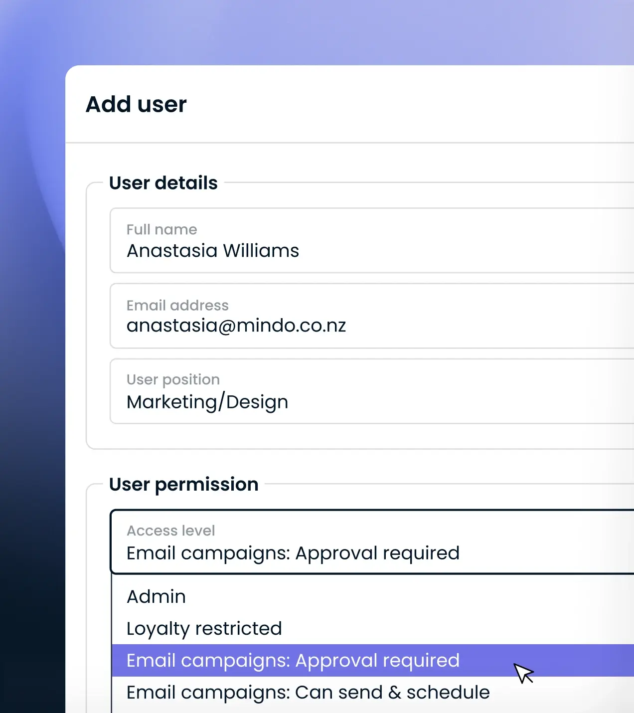 Loyalty program user permissions settings