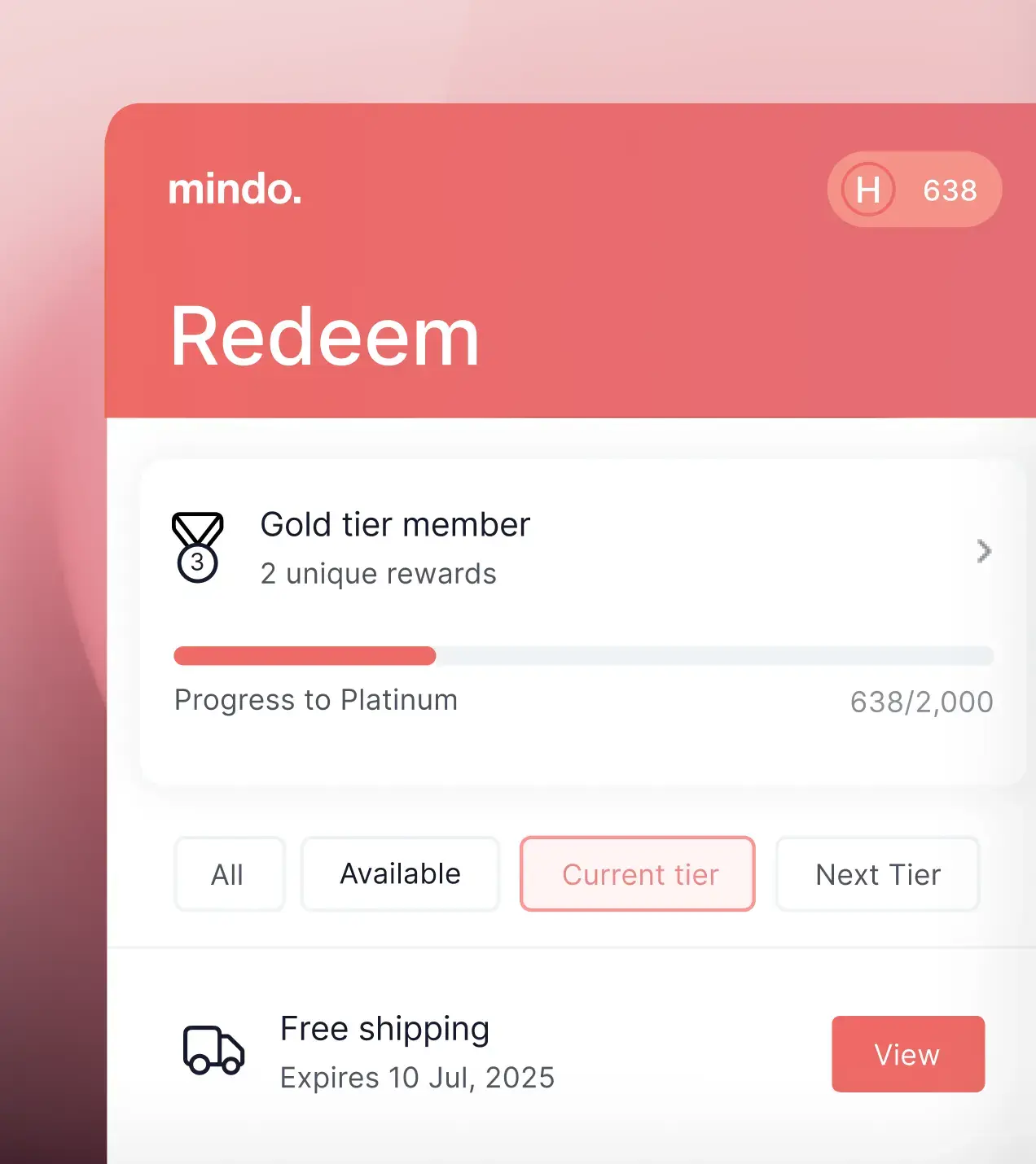 Loyalty widget VIP tiers points progression