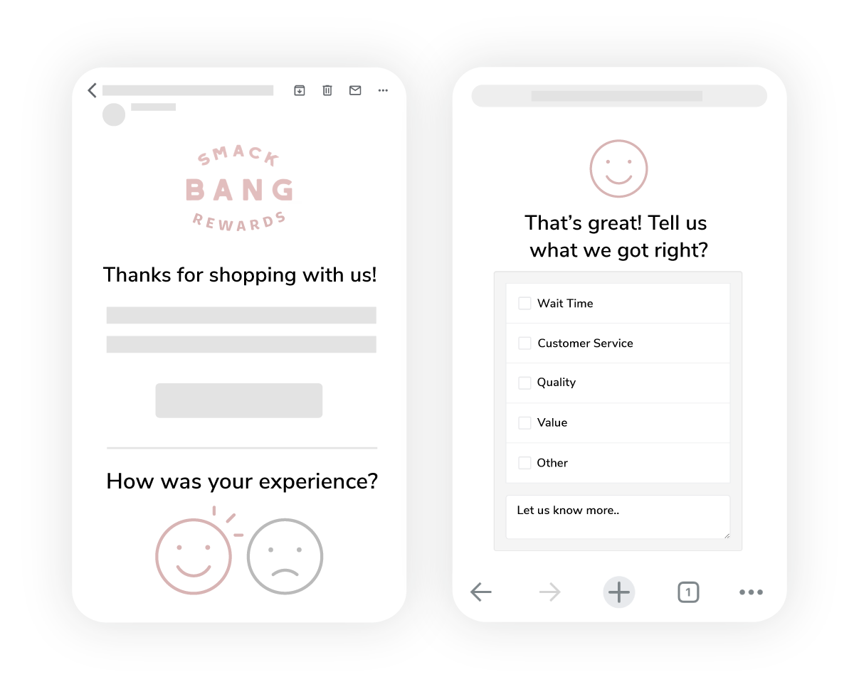 Ask for customers' feedback on their experience, privately