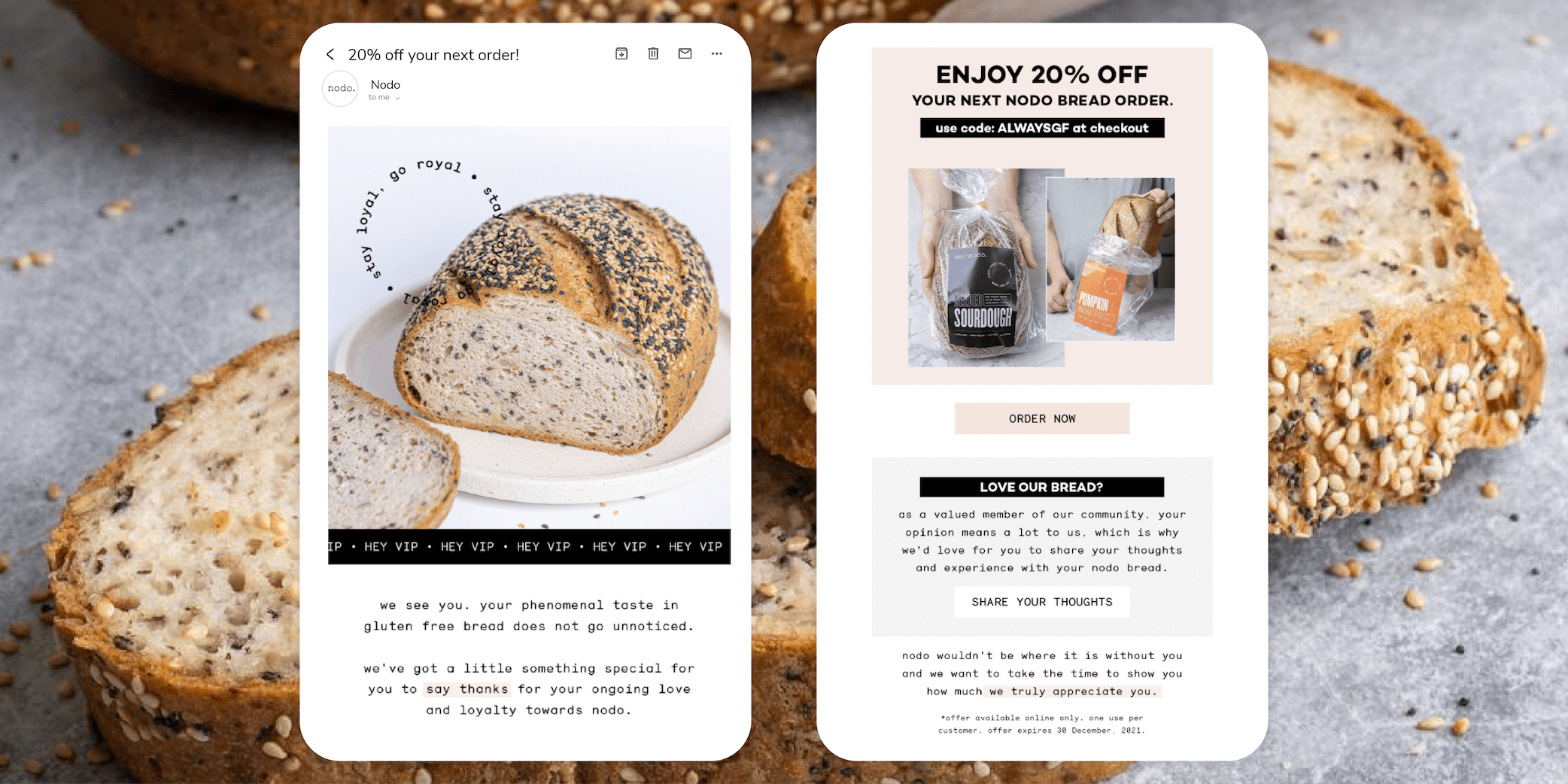 Nodos 20% off email sent to their active loyalty program members