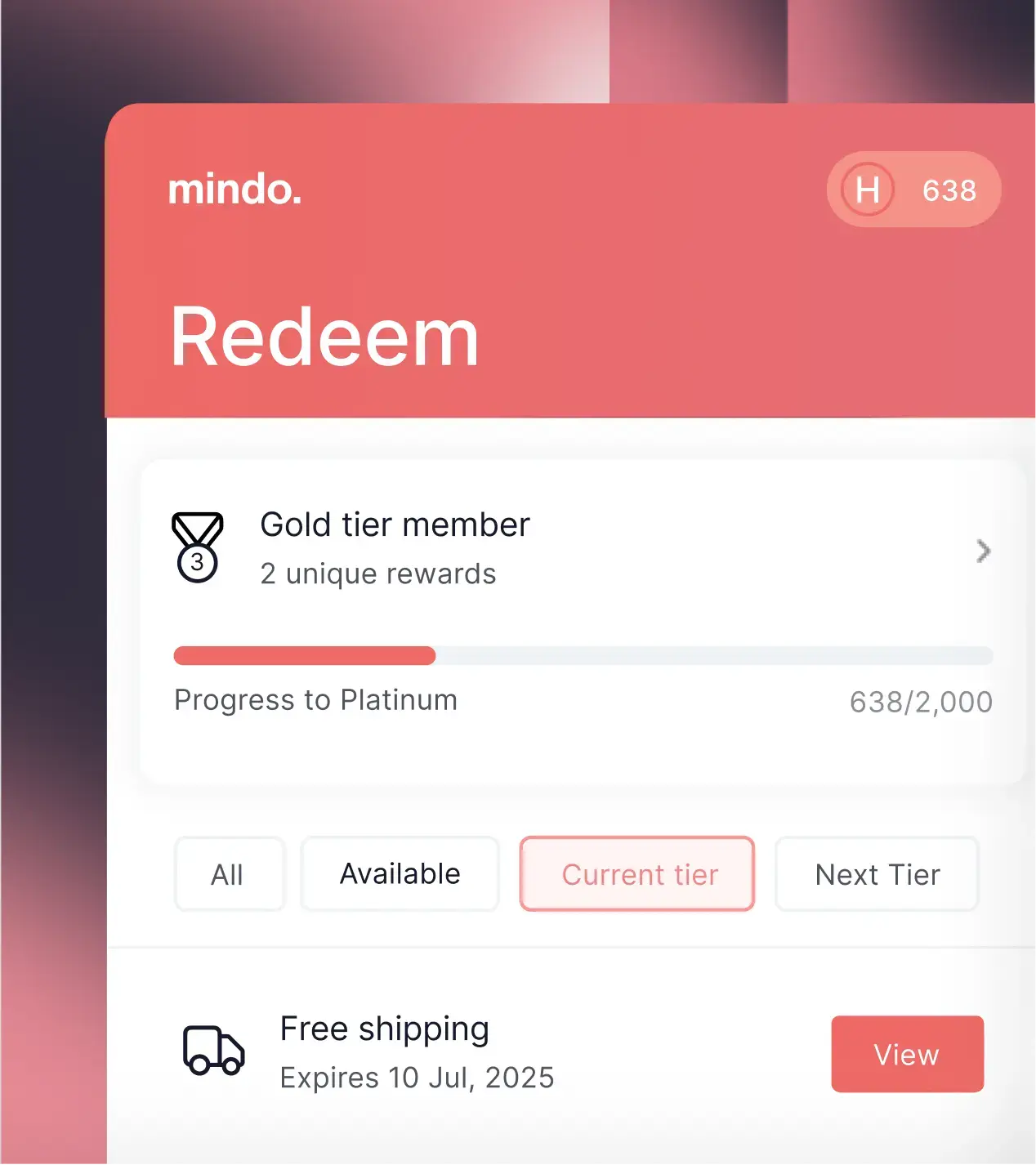 Customer loyalty widget VIP tier progression