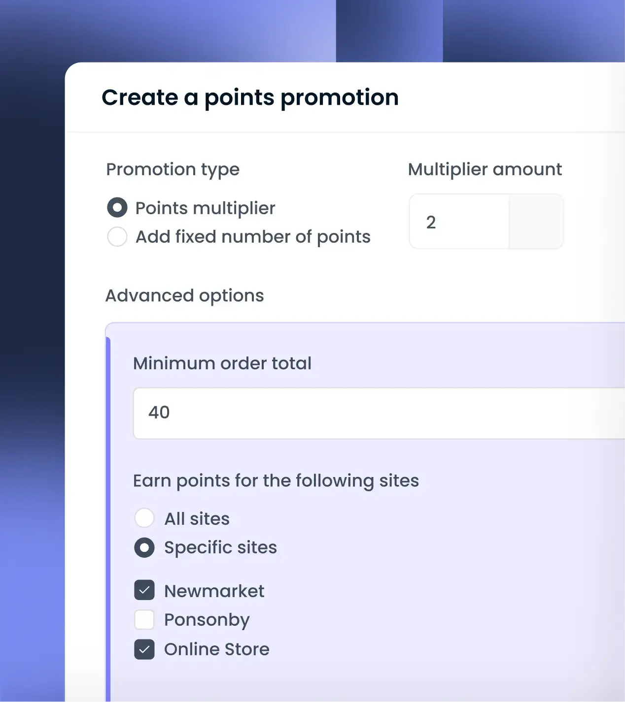 Loyalty program points promotion settings