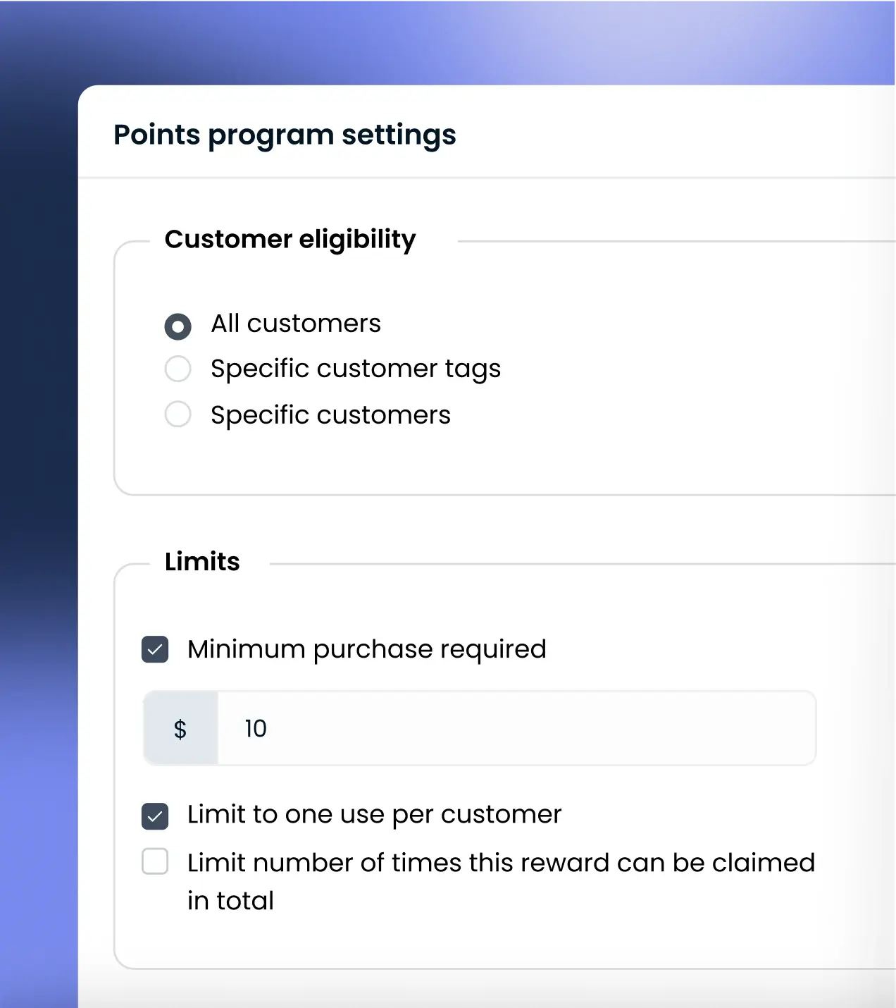 Referral program points settings