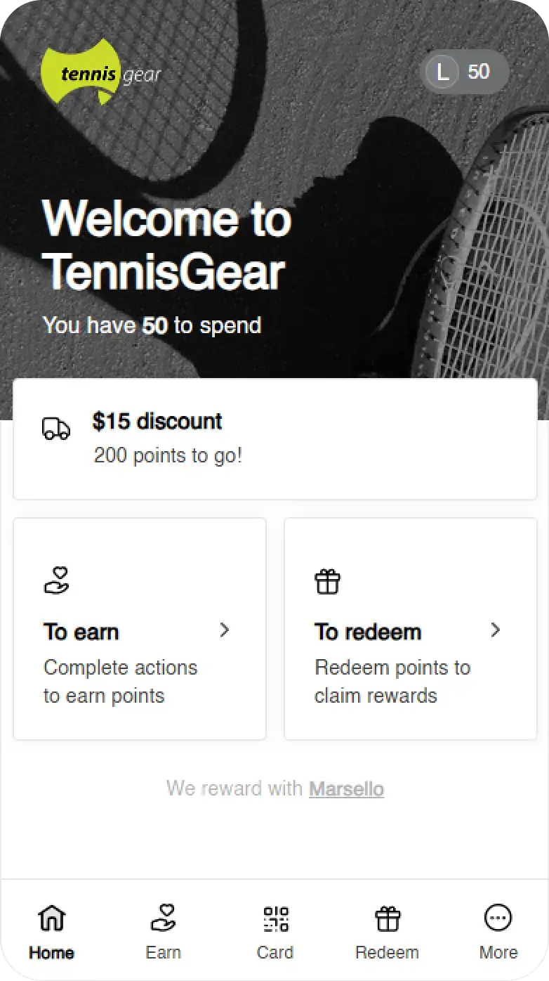 Tennis Gear Loyalty Widget Desktop