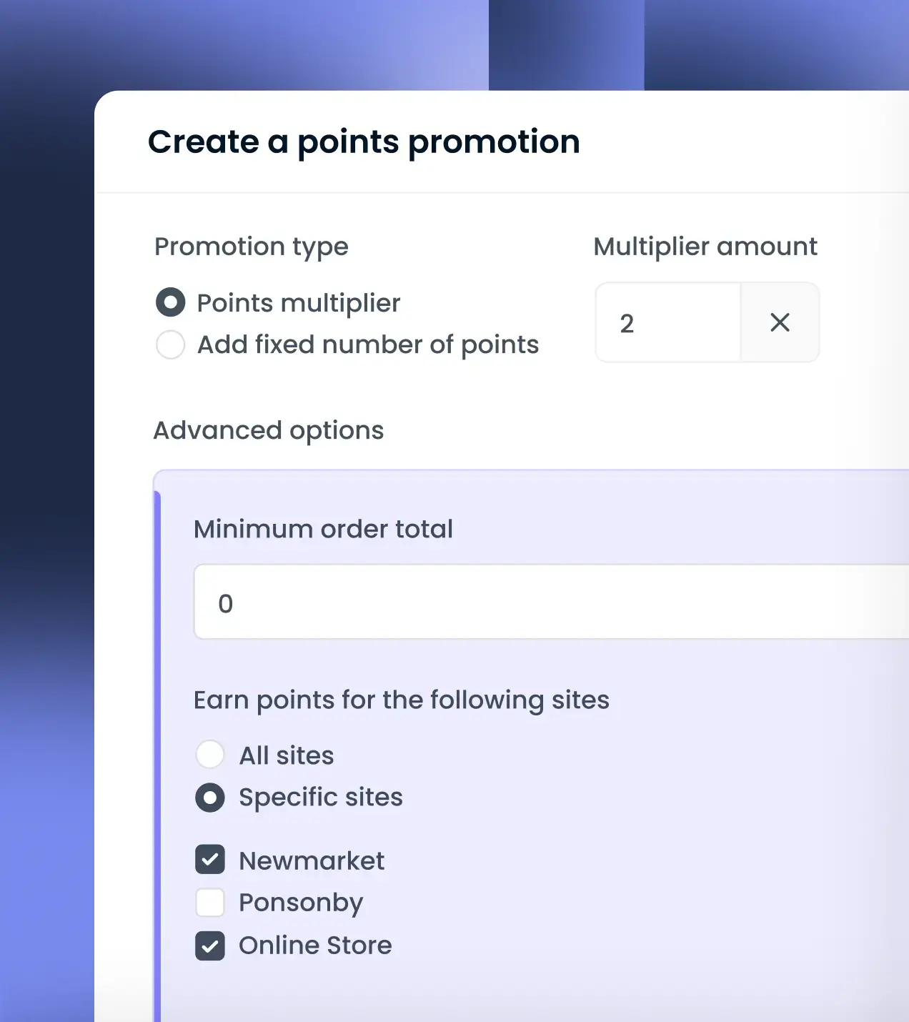 Set up of a loyalty rewards points promotion