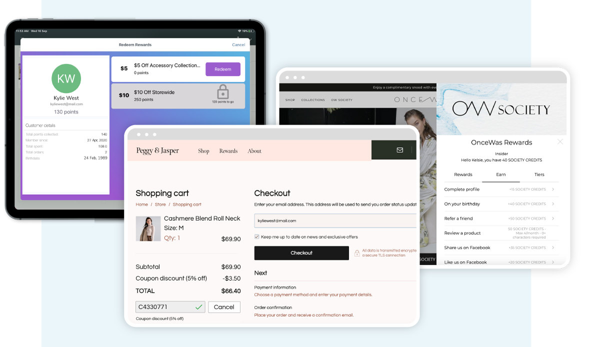 Vend-POS-screen-next-to-a-Shopify-Marsello-widget-and-Ecwid-checkout-page