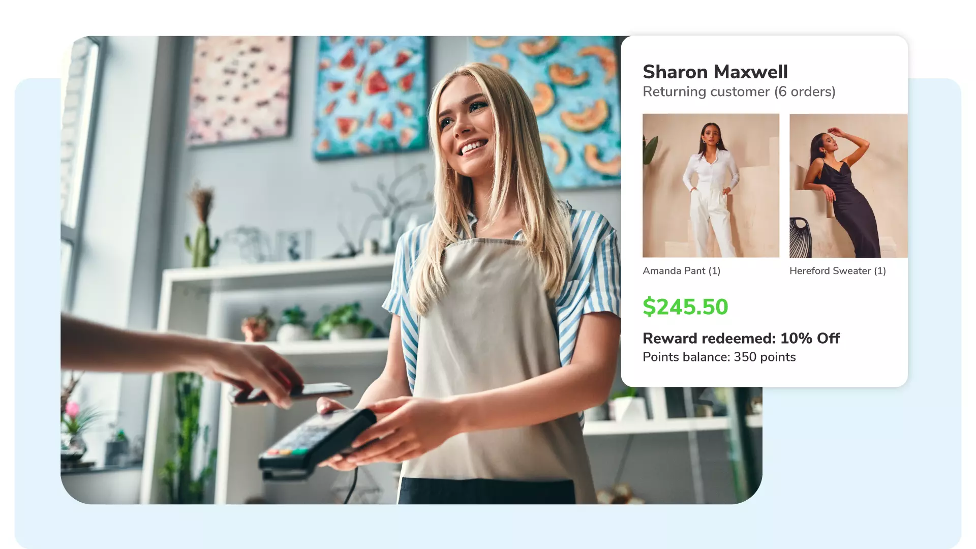 Loyalty for Retail - Woman at a retail counter making a sale